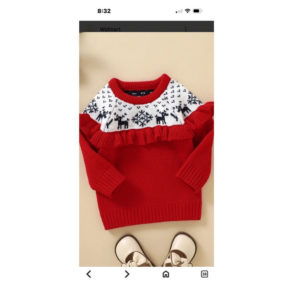 Girls Christmas Sweater Ruffles Reindeer sz 2-3 years old